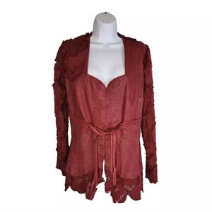 Unique RARE Save The Queen Legatte Jeans Red Leather Lace Blazer Jacket Women 12